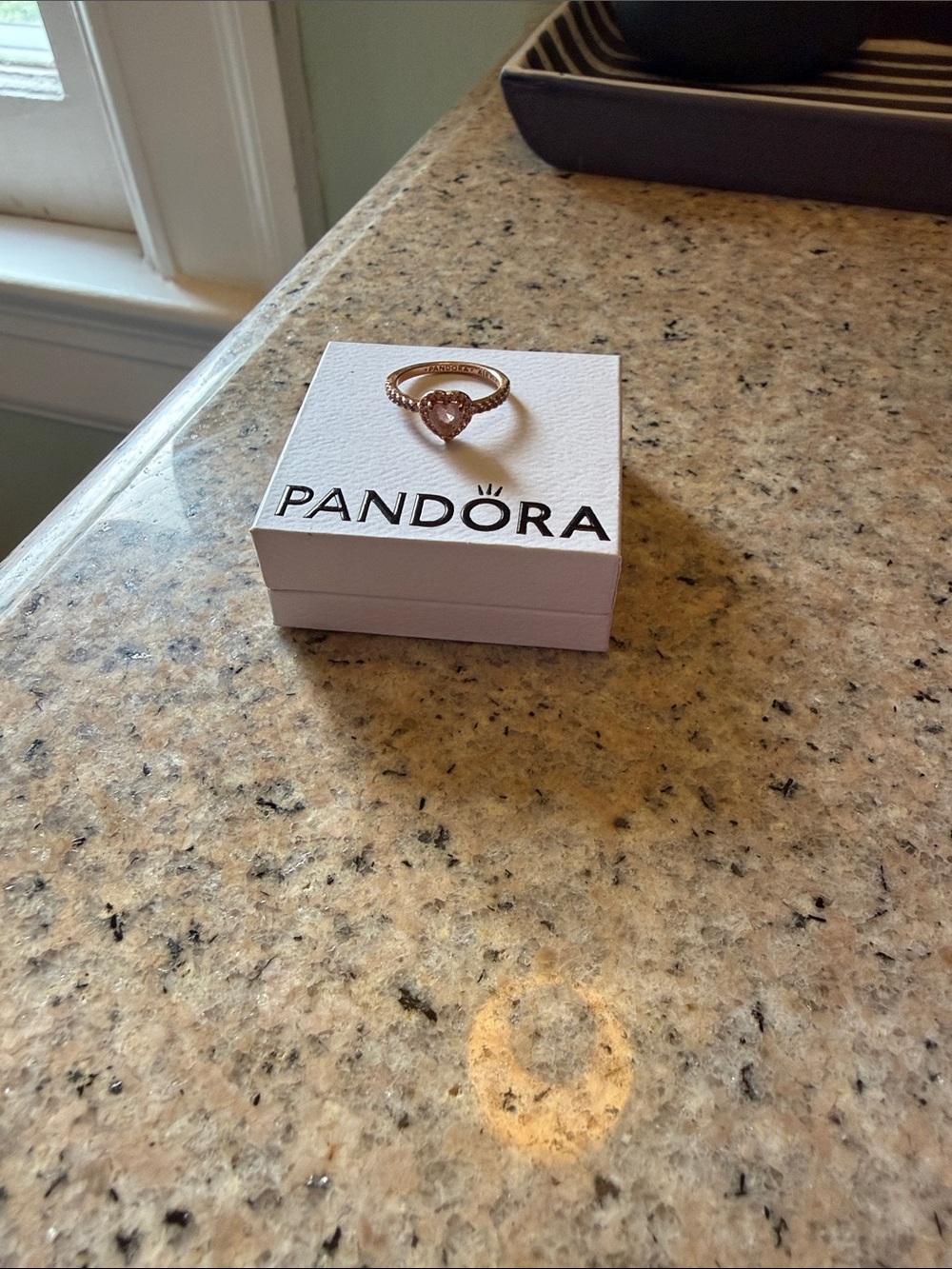 Pandora Rose-Tone Heart Ring with Pink Center